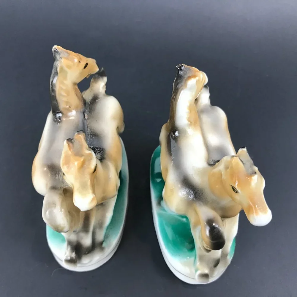 Two small antique horse figurines marked occupied Japan